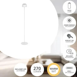 EGLO Roccanova-L Vloerlamp - Solar - 120 cm - Wit - Oplaadbaar
