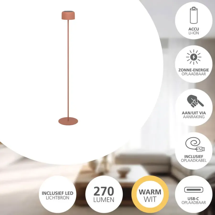 EGLO Roccanova-L Vloerlamp - Solar - 120 cm - Oranje - Oplaadbaar