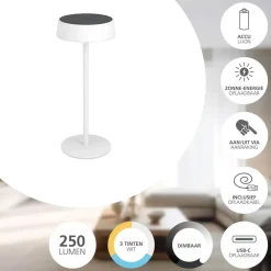 EGLO Simeri Tafellamp Buiten - Solar - 31 cm - Wit - Oplaadbaar