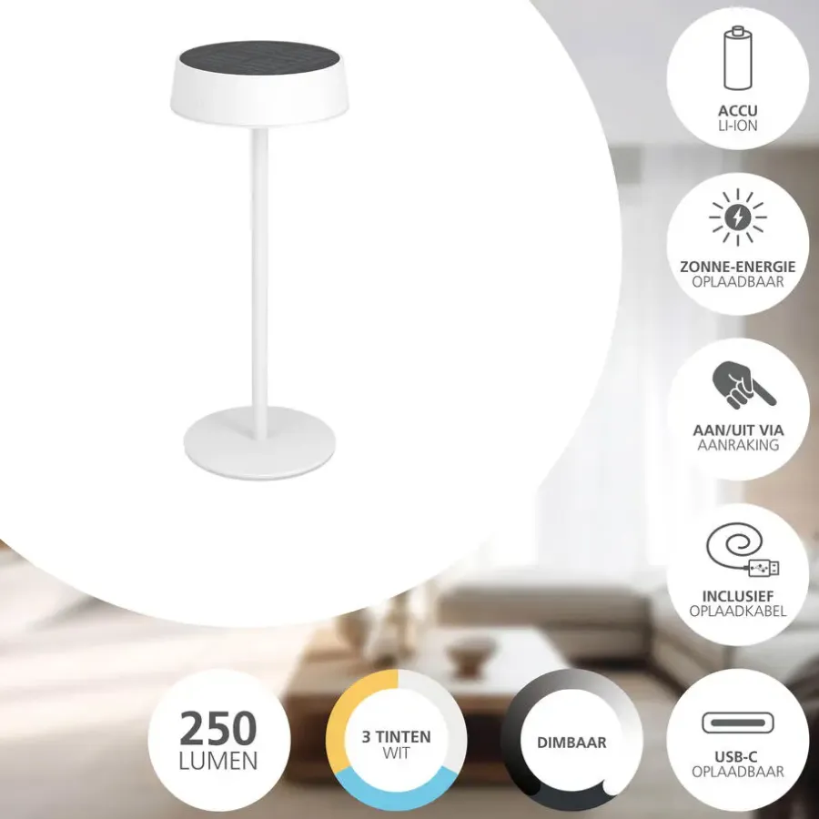 EGLO Simeri Tafellamp Buiten - Solar - 31 cm - Wit - Oplaadbaar