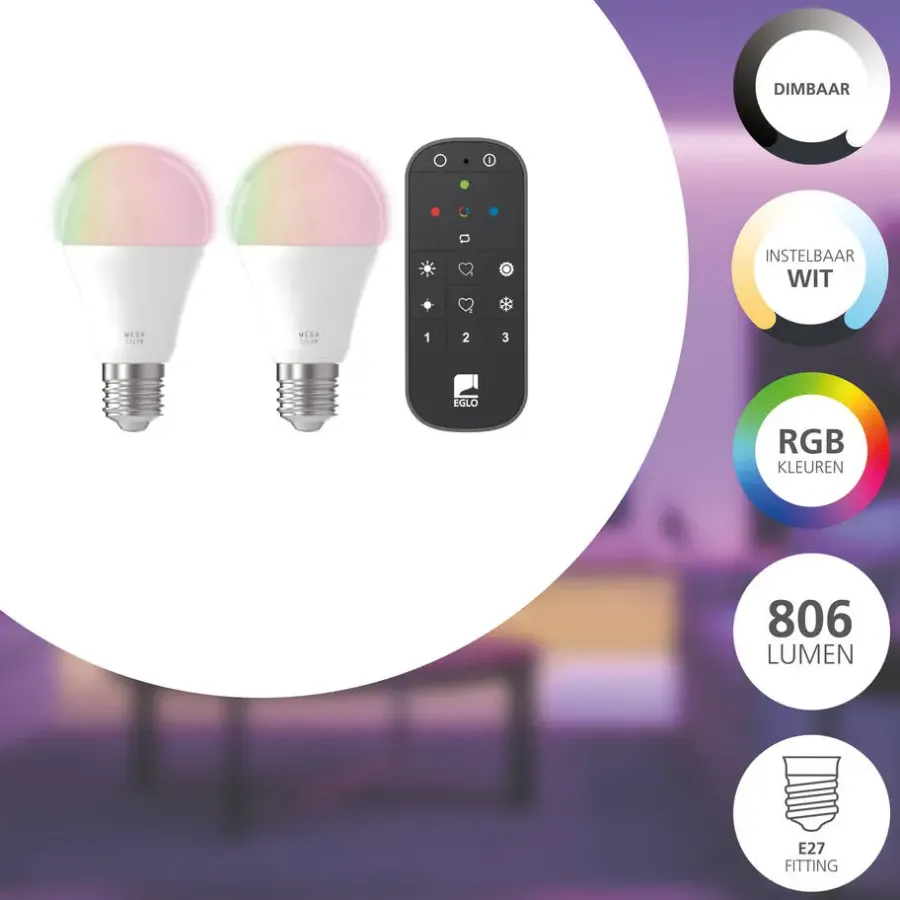 Slimme Led Lichtbronnen-EGLO connect.z EGLO starter-z Starterspakket - 2x E27 RGB LED lampen - Afstandsbediening