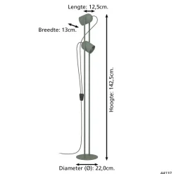 Staande Lampen-EGLO Tilston Vloerlamp - E14 - 142.5 cm - Groen - Kantelbaar