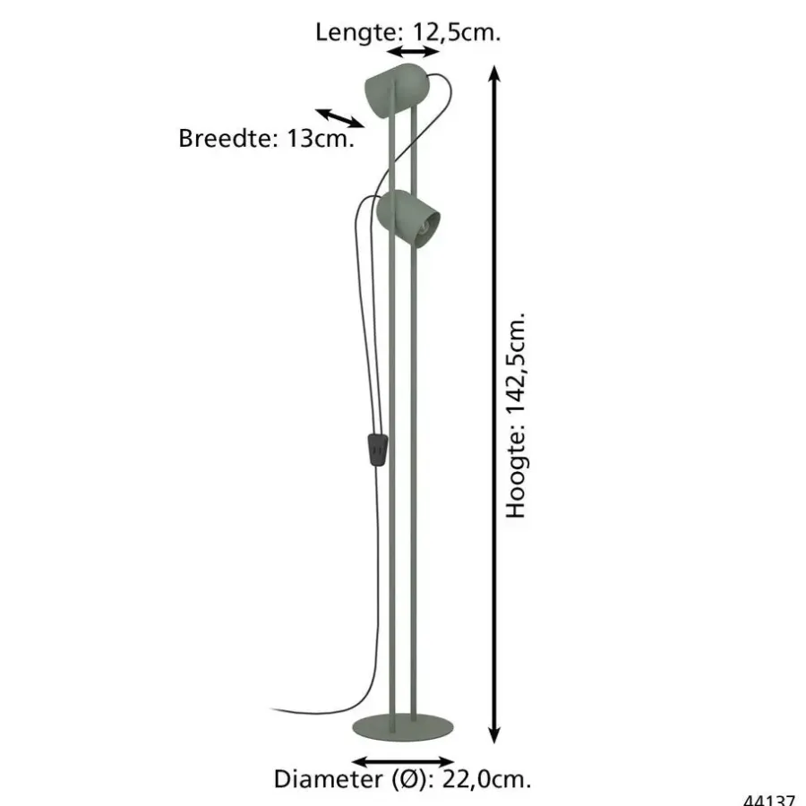 Staande Lampen-EGLO Tilston Vloerlamp - E14 - 142.5 cm - Groen - Kantelbaar