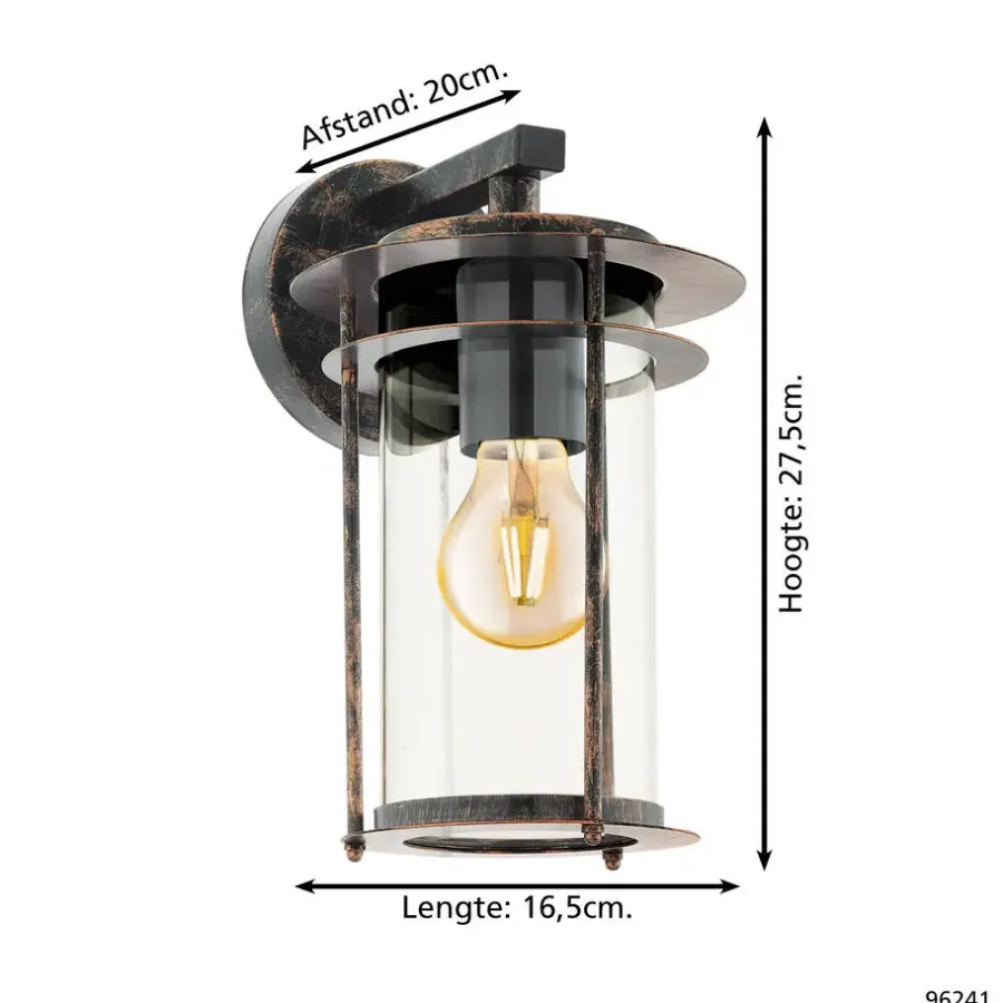 Wandlampen-EGLO Valdeo Wandlamp - E27 - 27,5 cm - Koper Antiek