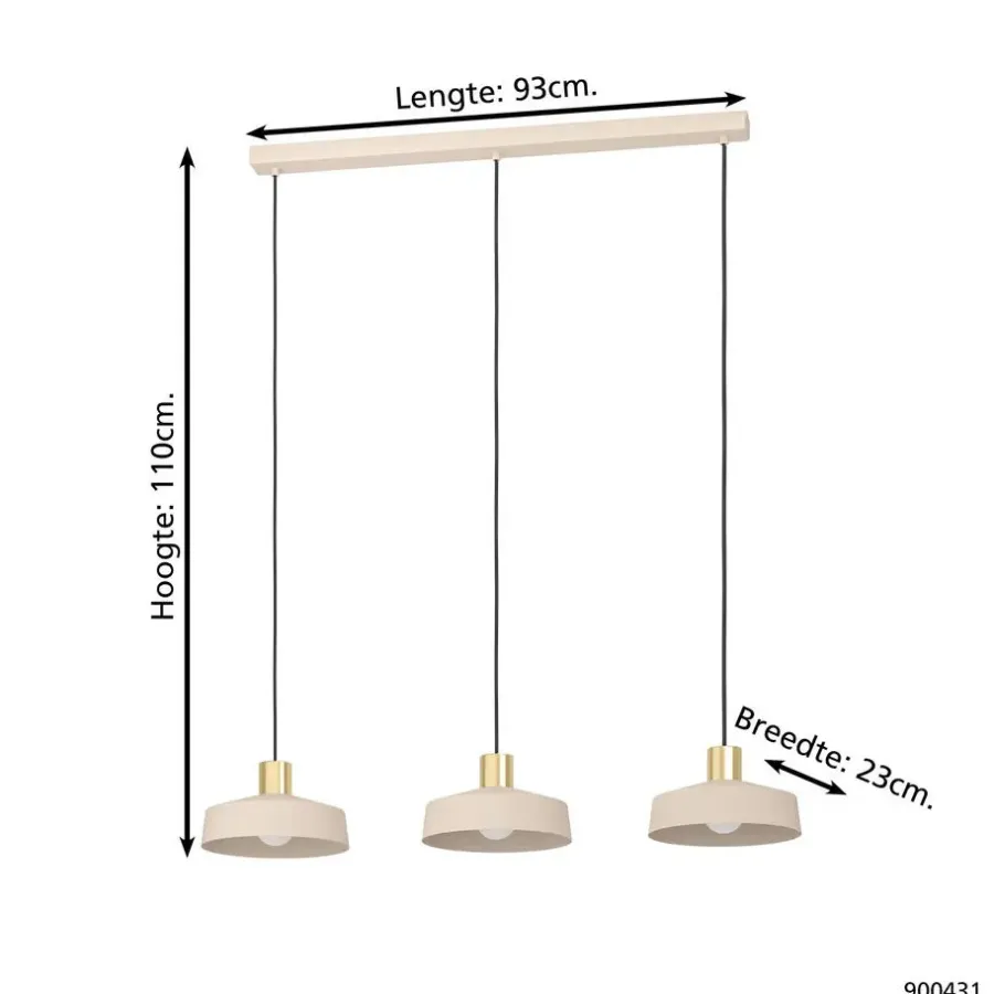 EGLO Valdiola Hanglamp - E27 - 93 cm - Beige/Goud - Staal