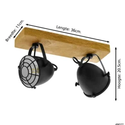 Plafondlampen-EGLO Gatebeck-wand/plafondlamp-2-lichts-E14-hout/zwart