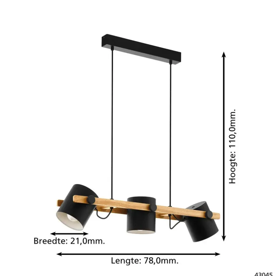 EGLO HornwoodHanglamp-E27-78cm-Zwart/Crème/Bruin