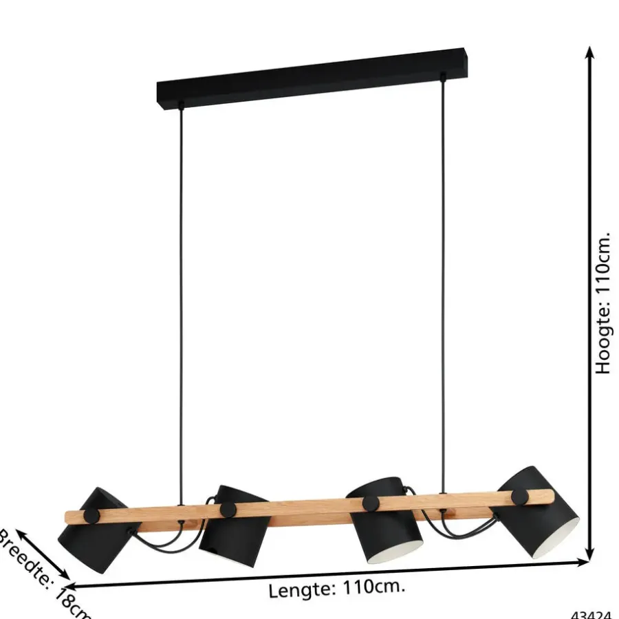 EGLO HornwoodHanglamp-E27-110cm-Zwart/Crème/Bruin