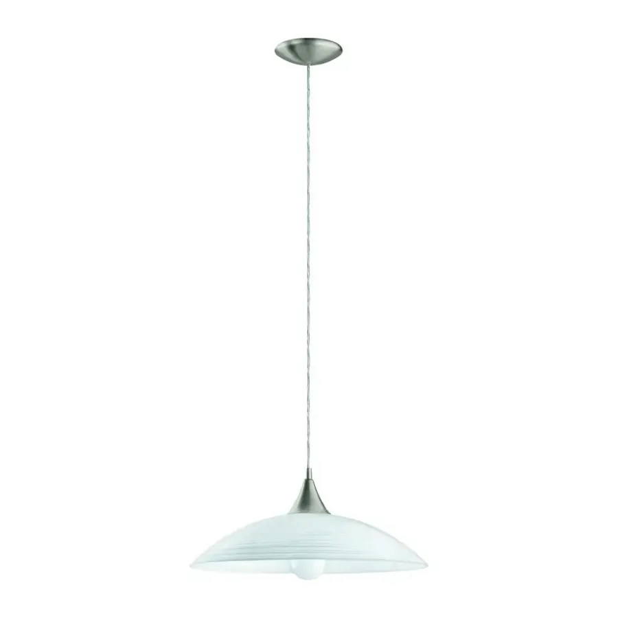 Hanglampen-EGLO Lazolo-Hanglamp-1Lichts-Ø420mm.-Nikkel-Mat-WitGelakt