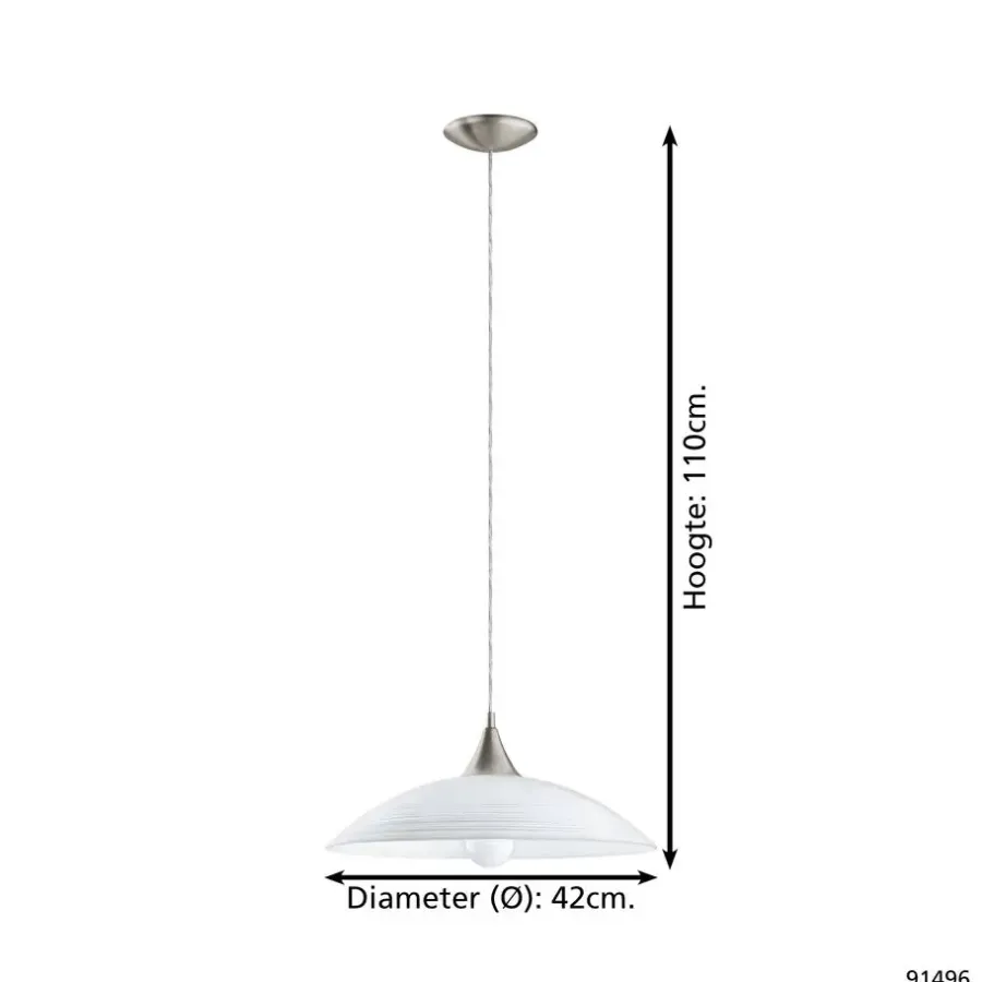 Hanglampen-EGLO Lazolo-Hanglamp-1Lichts-Ø420mm.-Nikkel-Mat-WitGelakt