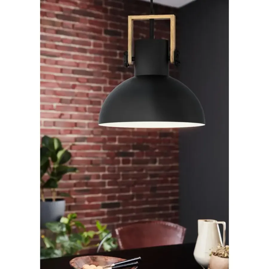 Hanglampen-EGLO LubenhamHanglamp-1lichts-Ø30cm.-E27-Zwart/hout