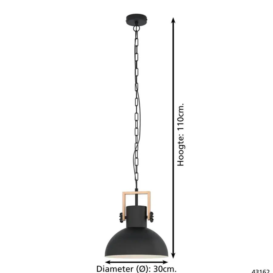 Hanglampen-EGLO LubenhamHanglamp-1lichts-Ø30cm.-E27-Zwart/hout