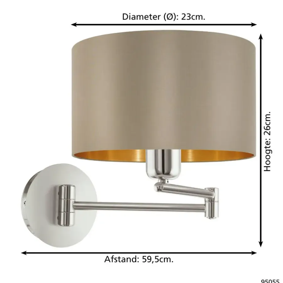EGLO Maserlo-Wandlamp-1Lichts-ø23cm-Nikkel-Mat-Taupe-Goud