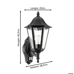 EGLO NavedoWandlampBuiten-E27-42,5cm-Sensor-Zwart