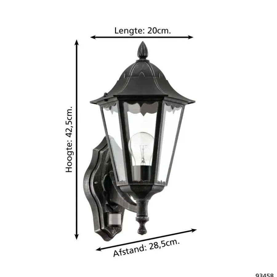 EGLO NavedoWandlampBuiten-E27-42,5cm-Sensor-Zwart