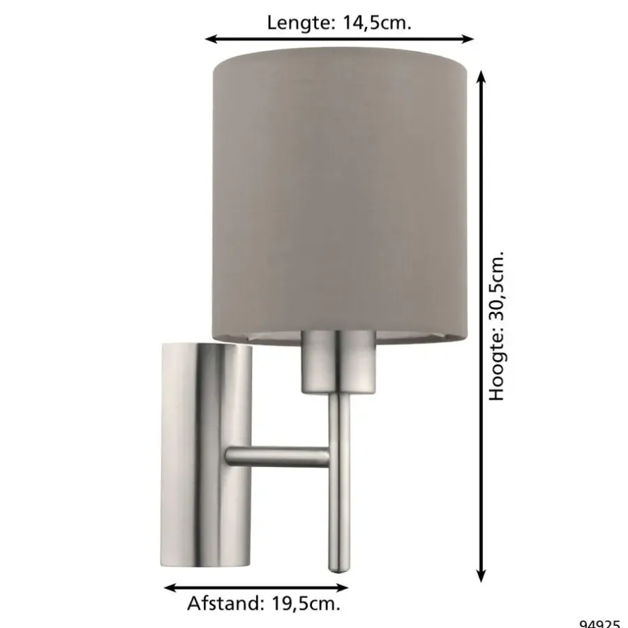 Wandlampen-EGLO Pasteri-Wandlamp-1Lichts-Nikkel-Mat-Taupe