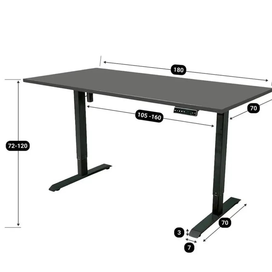 Zit-Sta-Bureaus-IVOL Elektrisch verstelbaar bureau - 180x80 cm - Single motor - Zwart / Antraciet