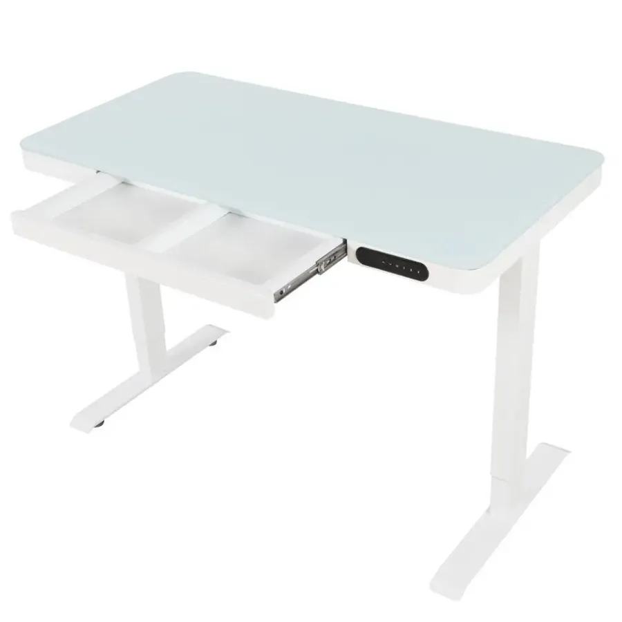 Zit-Sta-Bureaus-IVOL Elektrisch verstelbaar bureau / thuiswerkplek - 120x60 cm - Glas wit