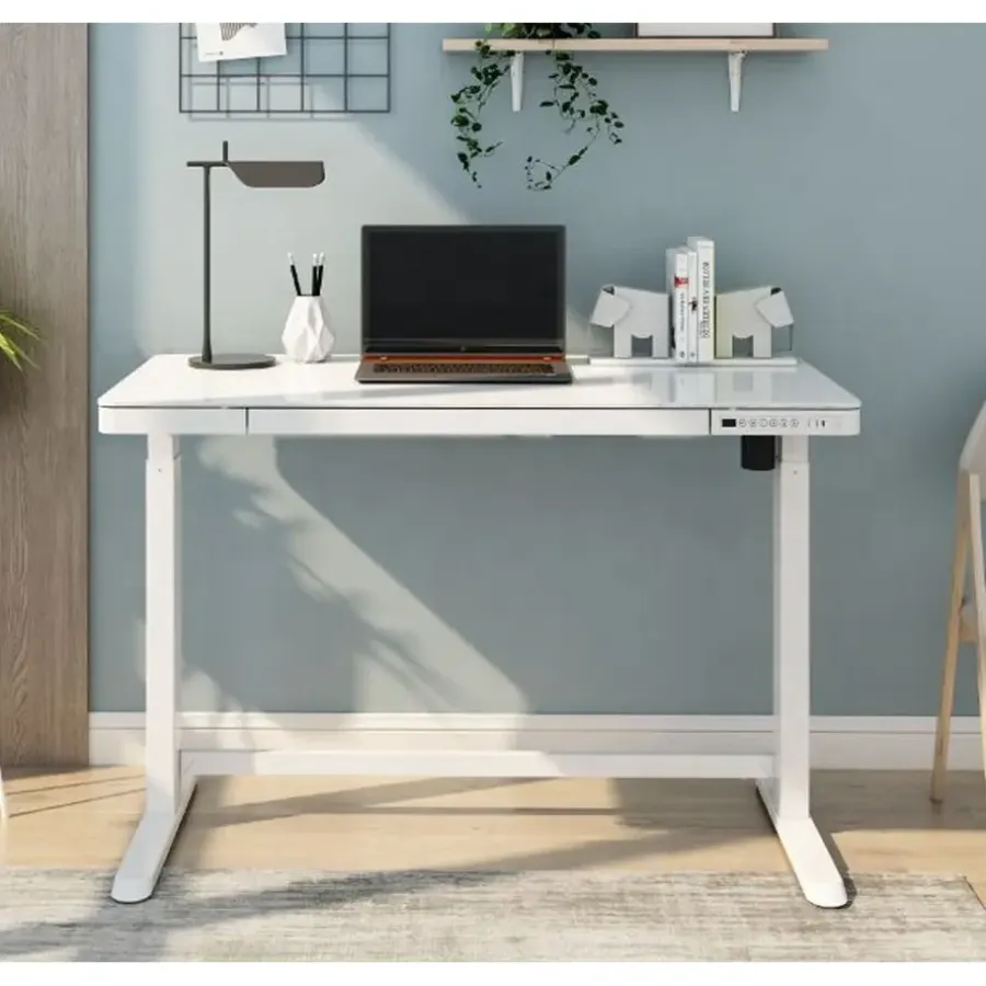 Euroseats Elektrisch verstelbaar bureau / thuiswerkplek - 120x60 cm - Glas wit