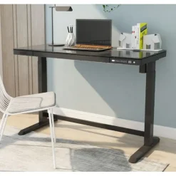 Zit-Sta-Bureaus-Euroseats Elektrisch verstelbaar bureau / thuiswerkplek - 120x60 cm - Glas zwart