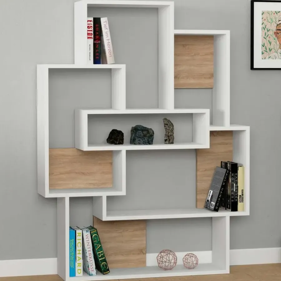 Boekenkasten|Boekenkasten-Emob Boekenplank Woody Fashion - 101 x 22 x 132 cm - Eiken-wit-design