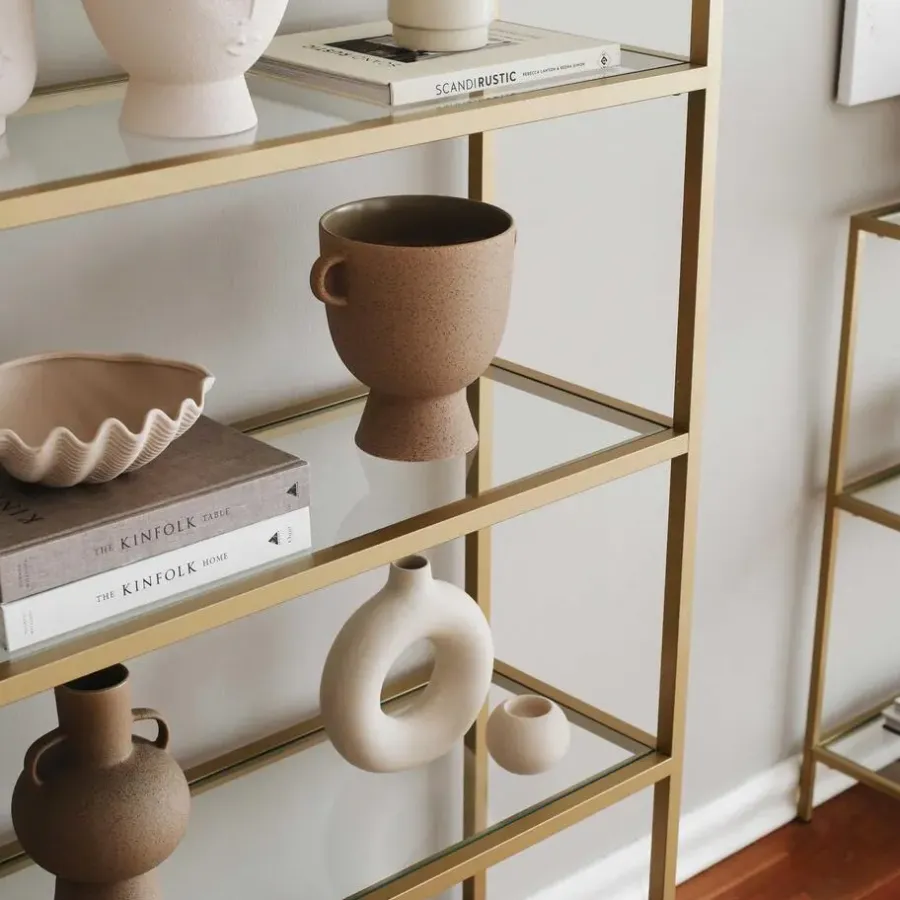 Emob Locelso Boekenplank - Gehard Glas - Metalen Frame - Goud