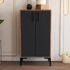 Wandkasten-Emob Woody Modieus Schoenenkastje - 100% Melamine - Metalen Poot - Noten
