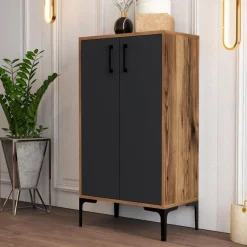 Wandkasten-Emob Woody Modieus Schoenenkastje - 100% Melamine - Metalen Poot - Noten