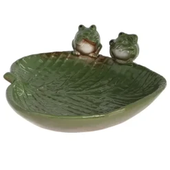 Tuindecoratie-Esschert Design Vogelbad/voederschaal - blad - steen - ca. D23 cm