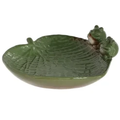 Tuindecoratie-Esschert Design Vogelbad/voederschaal - blad - steen - ca. D23 cm