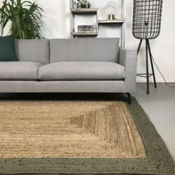 Jute Vloerkleden-Eva Interior Eva Interieur Vloerkleed Jute - Naturel/Groen - 160x230