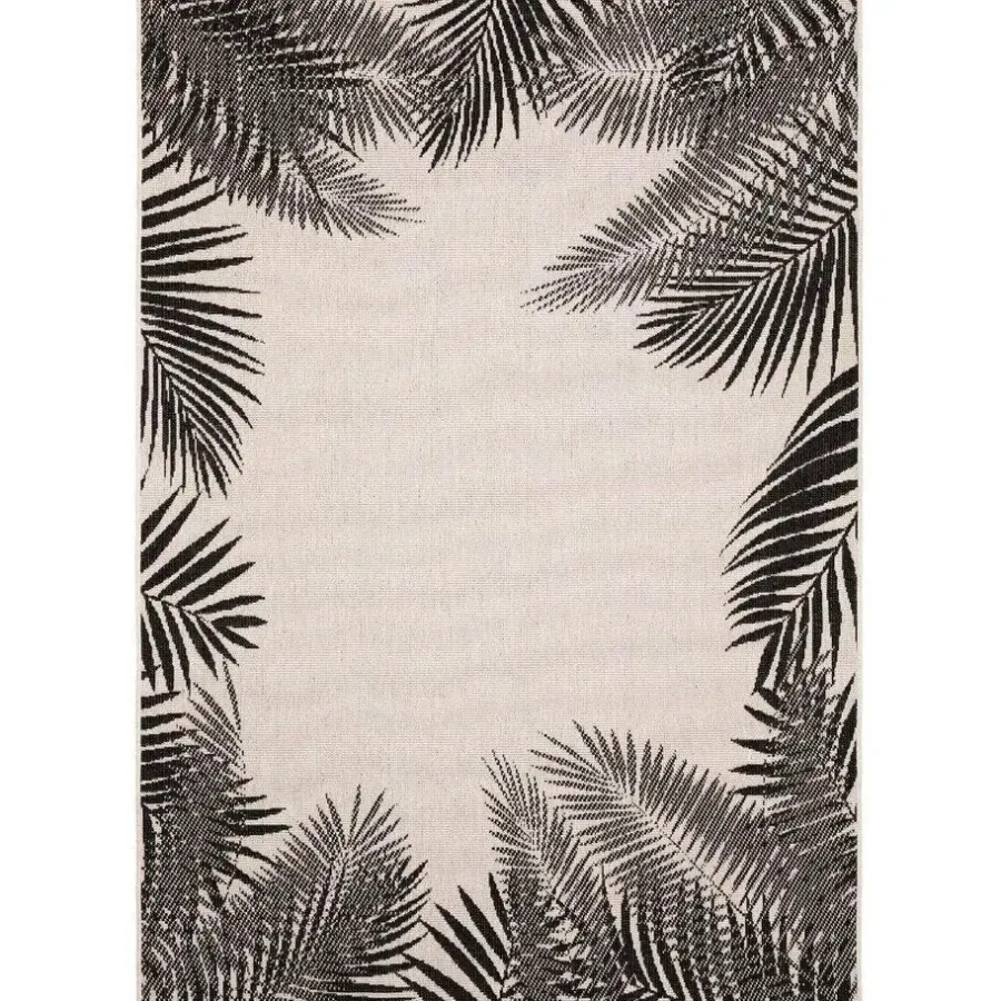 Buiten Vloerkleden|Buiten Vloerkleden-Eva Interior Buitenkleed Zwart Leaf - 200 x 200 cm