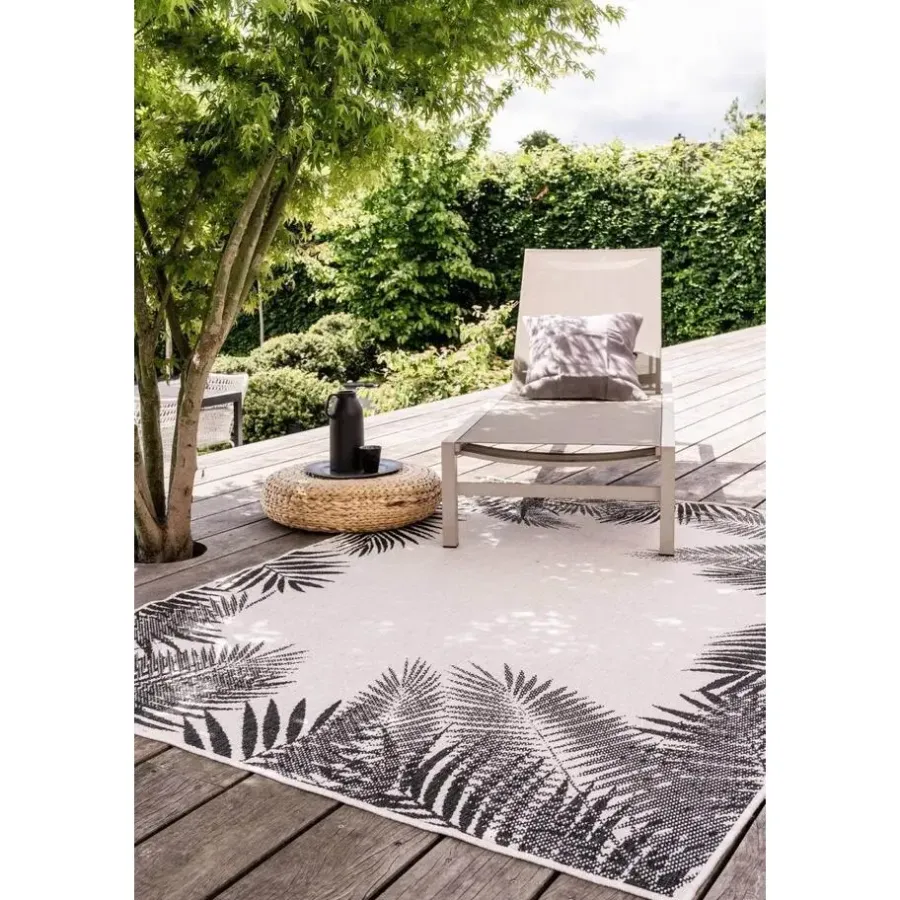 Buiten Vloerkleden|Buiten Vloerkleden-Eva Interior Buitenkleed Zwart Leaf - 200 x 200 cm