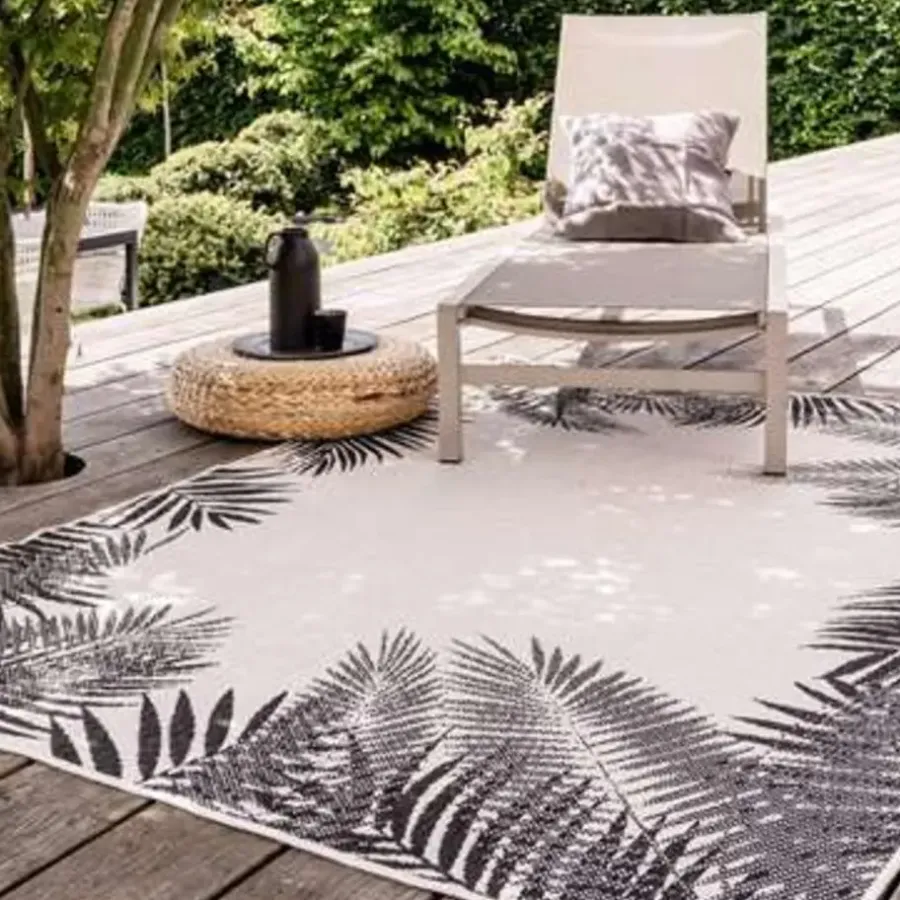 Buiten Vloerkleden|Buiten Vloerkleden-Eva Interior Buitenkleed - Leaf - Zwart - 160x230 cm