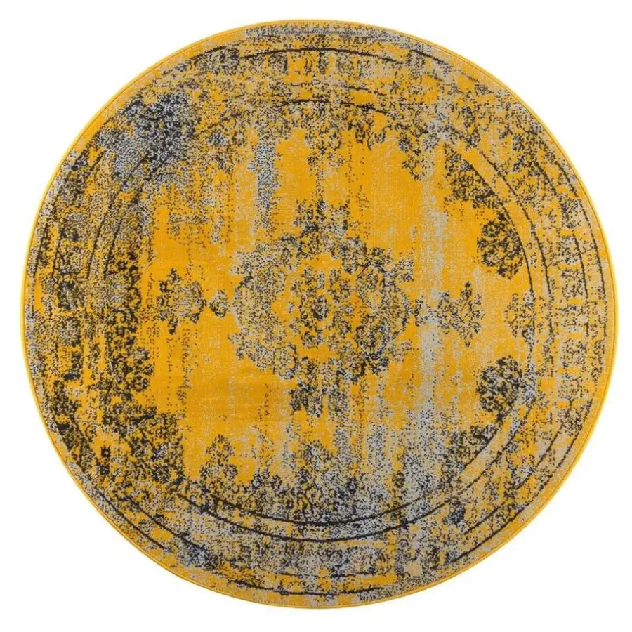 Eva Interior rond vintage Vloerkleed Bloom geel - 100 x 100 cm