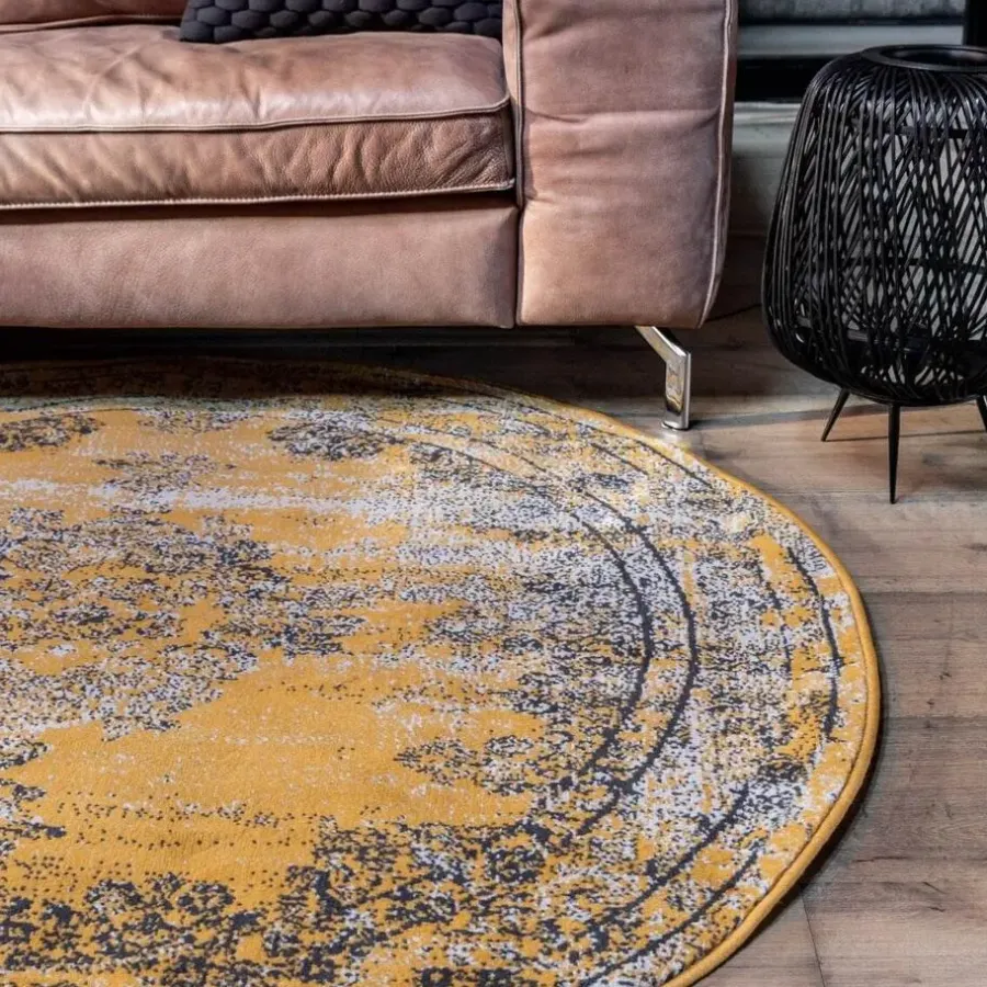 Eva Interior rond vintage Vloerkleed Bloom geel - 100 x 100 cm