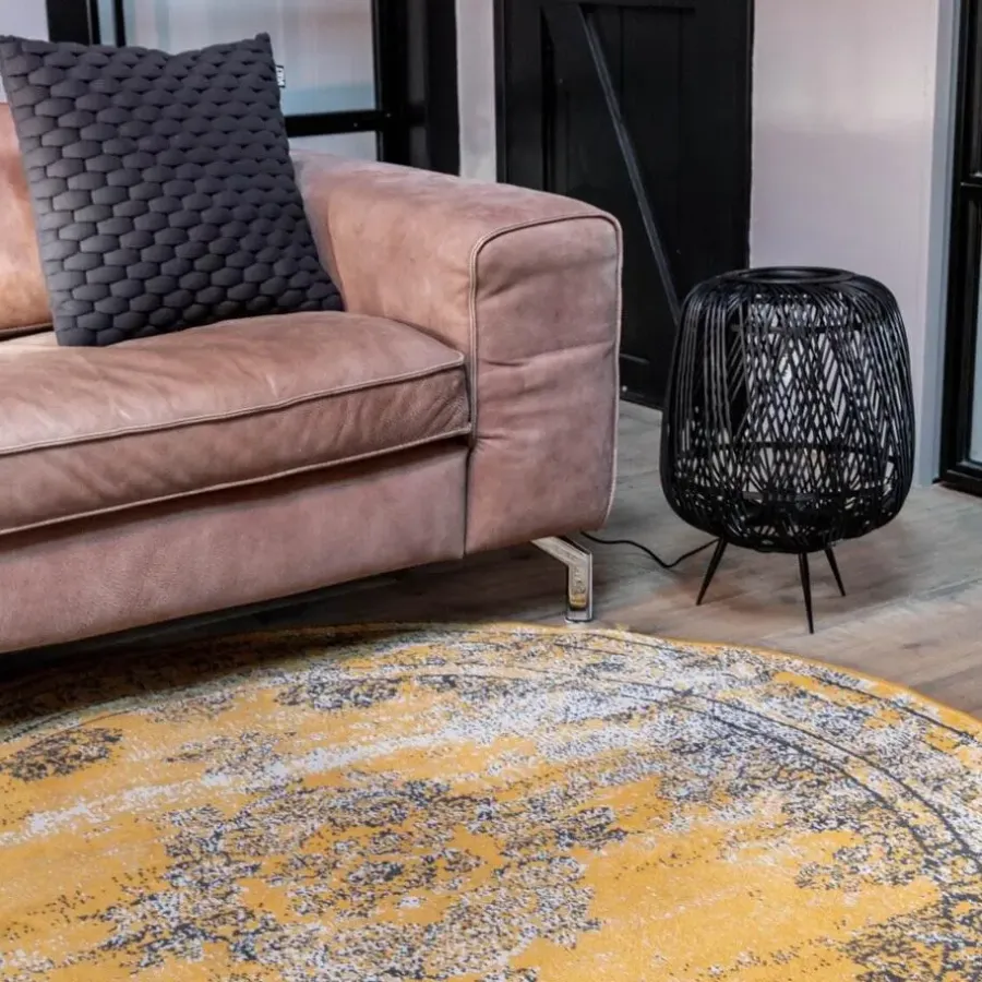 Eva Interior rond vintage Vloerkleed Bloom geel - 100 x 100 cm