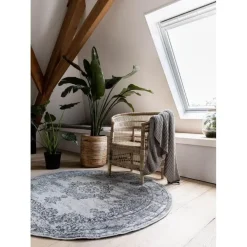 Eva Interior rond vintage Vloerkleed Bloom Grijs - 100 x 100 cm
