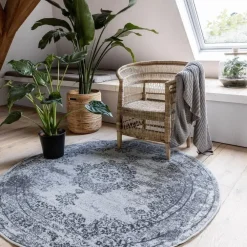 Eva Interior rond vintage Vloerkleed Bloom Grijs - 100 x 100 cm