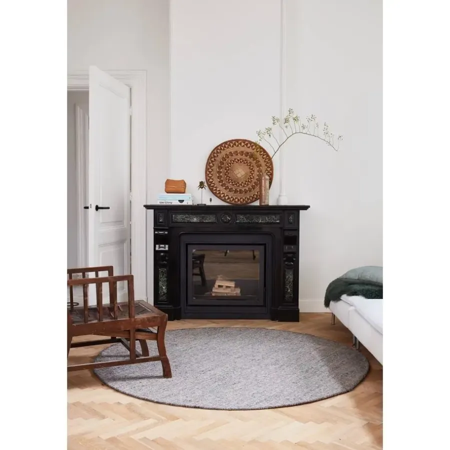 Eva Interior Rond vloerkleed wol Antraciet - Cobble Stone - 180 x 180 cm