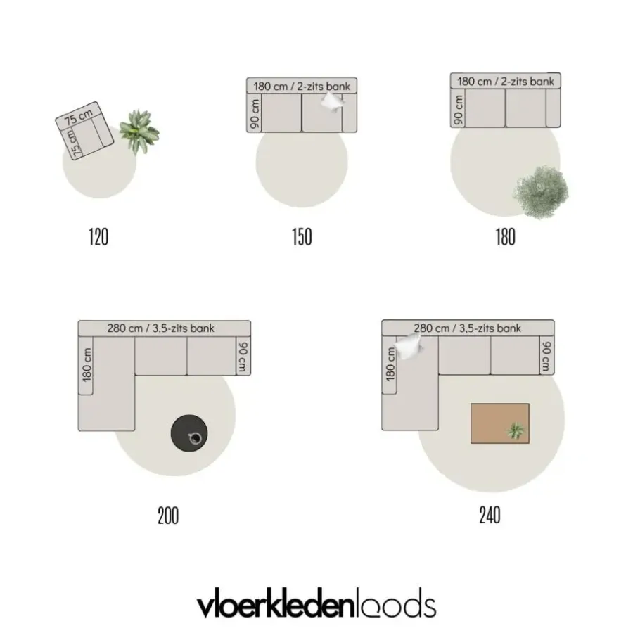 Eva Interior Rond vloerkleed wol Antraciet - Cobble Stone - 180 x 180 cm