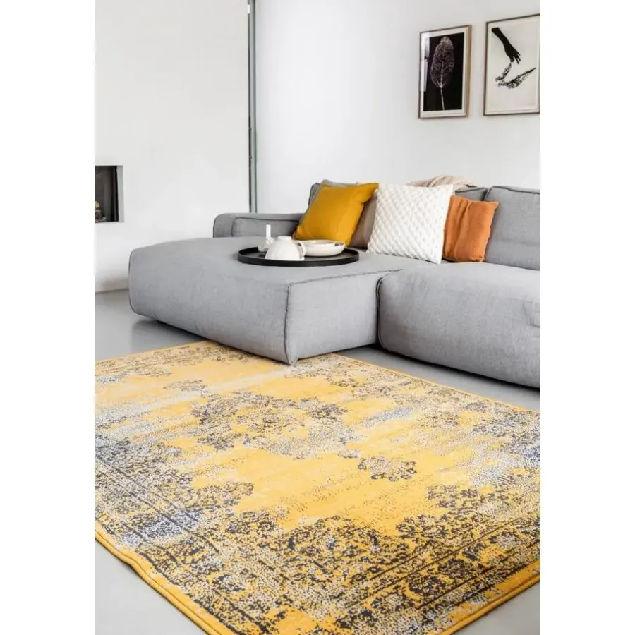 Laagpolige Vloerkleden-Eva Interior vintage Vloerkleed Bloom Geel - 270 x 185 cm