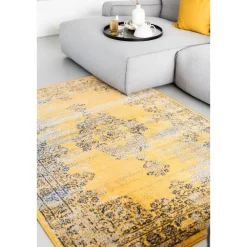 Laagpolige Vloerkleden-Eva Interior vintage Vloerkleed Bloom Geel - 270 x 185 cm