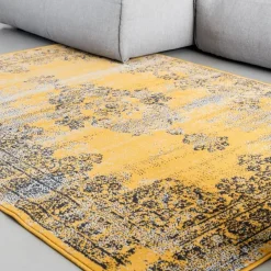 Laagpolige Vloerkleden-Eva Interior vintage Vloerkleed Bloom Geel - 270 x 185 cm