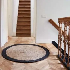 Jute Vloerkleden-Eva Interior Vloerkleed Jute Rond - Naturel/Antraciet - 160 Ø
