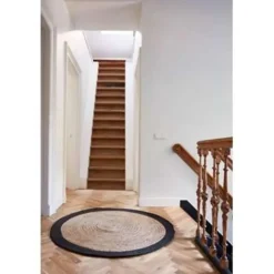 Jute Vloerkleden-Eva Interior Vloerkleed Jute Rond - Naturel/Antraciet - 160 Ø