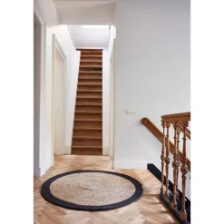 Jute Vloerkleden-Eva Interior Vloerkleed Jute Rond - Naturel/Antraciet - 160 Ø