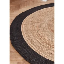 Jute Vloerkleden-Eva Interior Vloerkleed Jute Rond - Naturel/Antraciet - 160 Ø