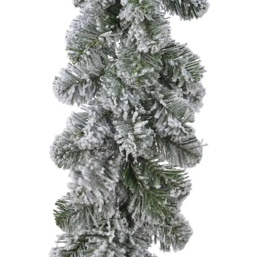 Everlands Dennenslinger - groen -met sneeuw - 270 cm -20 cm breed