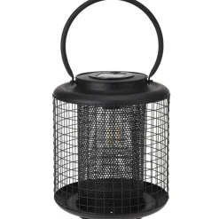 Excellent Houseware Lantaarn - solar - LED - rond - zwart - 22 cm